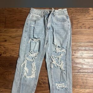 SHEIN Light Blue Distressed Boyfriend Jeans